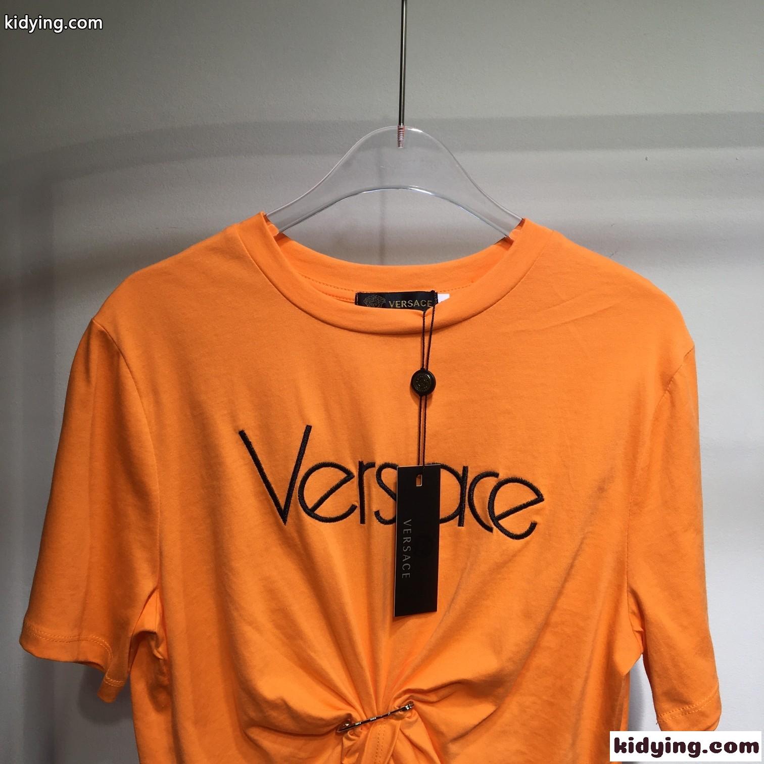 セーフティー ピン ロゴ 半袖Tシャツ ヴェルサーチェ Tシャツ コピー オレンジ-2