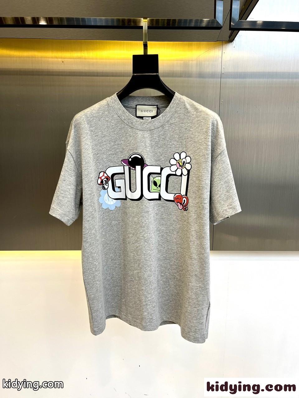 グッチ 半袖Tシャツ コピー 快適 コットン Tシャツ クルーネック グレー-2