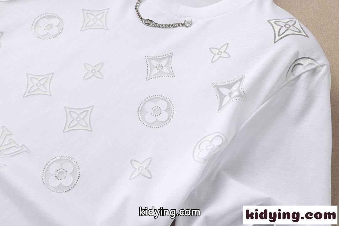 上品 おしゃれ ロゴ 着心地いい シルケット コットン ルイ・ヴィトン tシャツ コピー 半袖 トップス-4