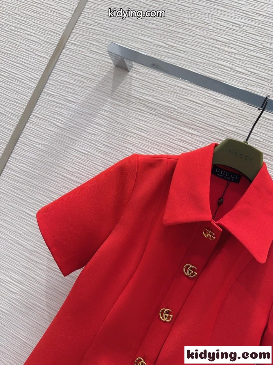 上品 ダブルG ボタン付き 半袖 ミニドレス グッチ ワンピース コピー レッド-2