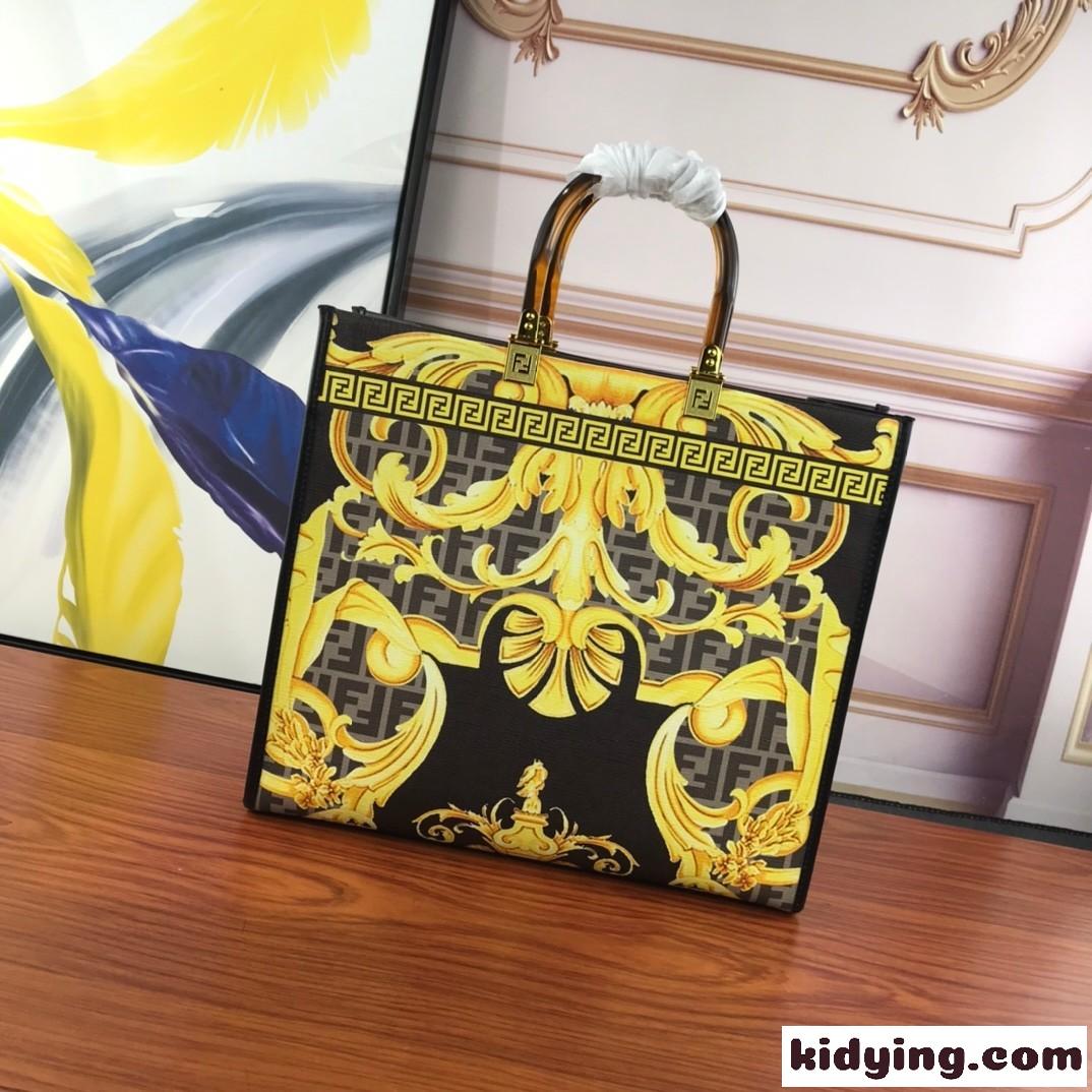 FENDI × VERSACE 注目 おしゃれ プリント フェンディ バッグ 人気 コピー 大容量 トートバッグ-2