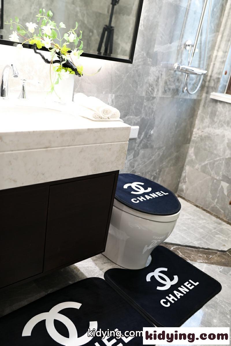 シャネル トイレマットセット コピー ブラック 心地良いです 滑るのを防ぎます 静かな音 浴室 人気-1