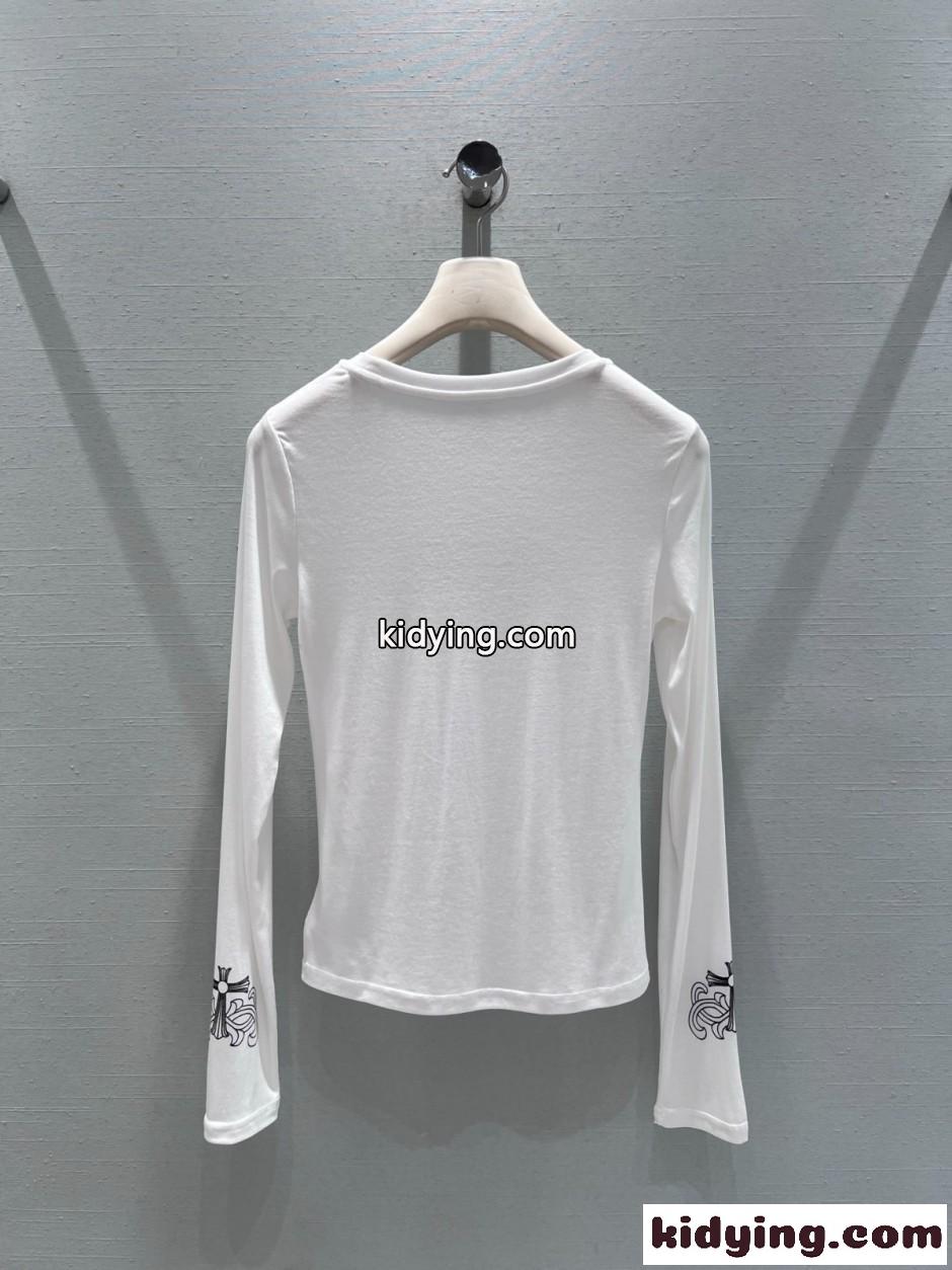 シンプル スタイリッシュ クルーネック 長袖Tシャツ クロムハーツ Tシャツ 偽物 ホワイト-1