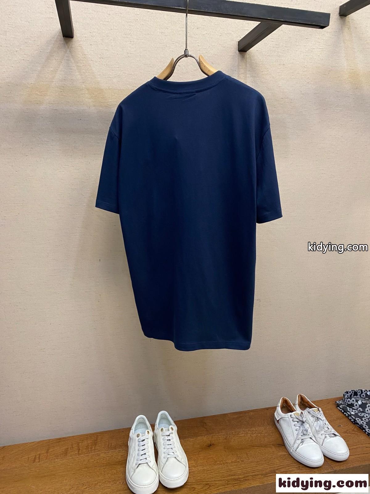 コットンジャージー プリント 半袖Tシャツ グッチ Tシャツ コピー クルーネック ネイビー-0