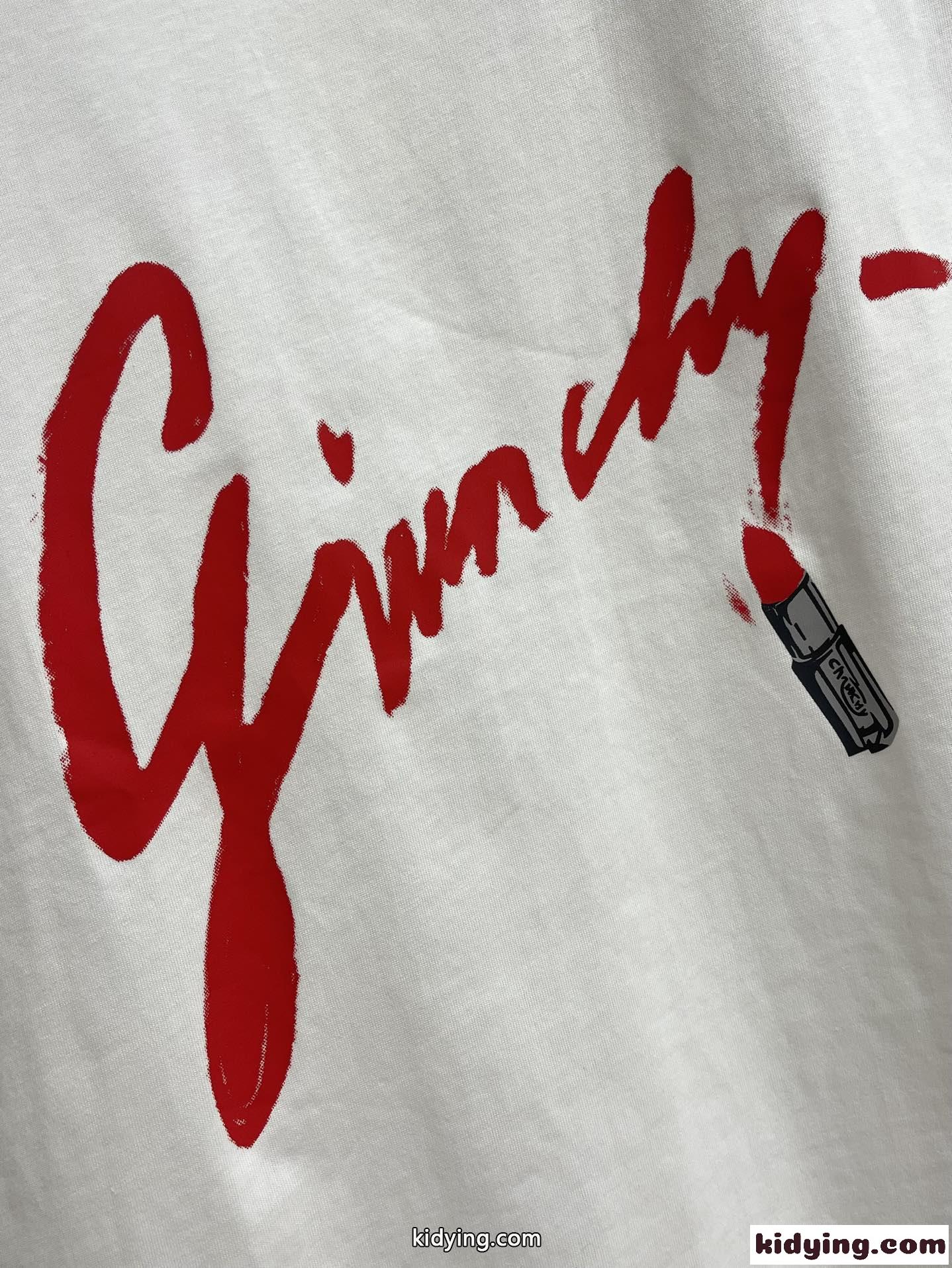 人気 リップスティックプリント Tシャツ ジバンシィ Tシャツ コピー クルーネック ホワイト-4