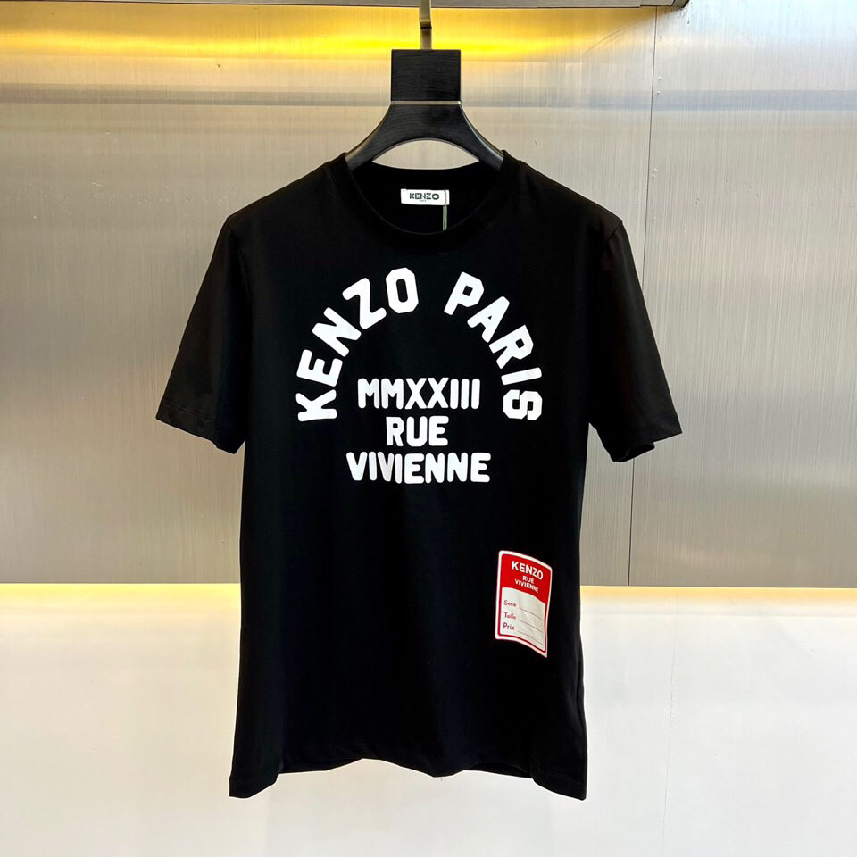 KENZO RUE VIVIENNE プリント クルーネック ケンゾー Tシャツ コピー ブラック-0