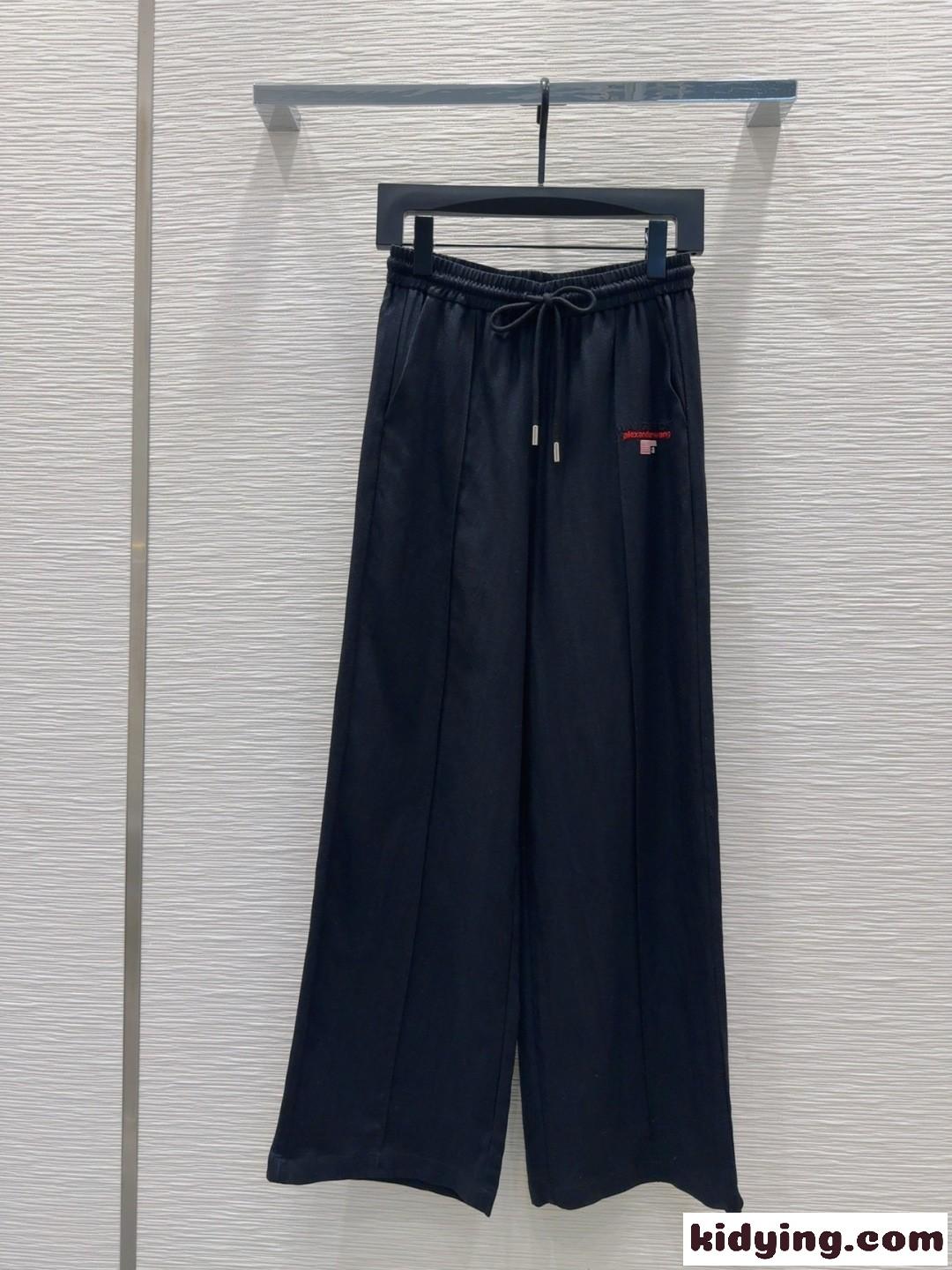 カジュアル ロゴ ロングパンツ アレキサンダーワング パンツ 偽物 ブラック-1