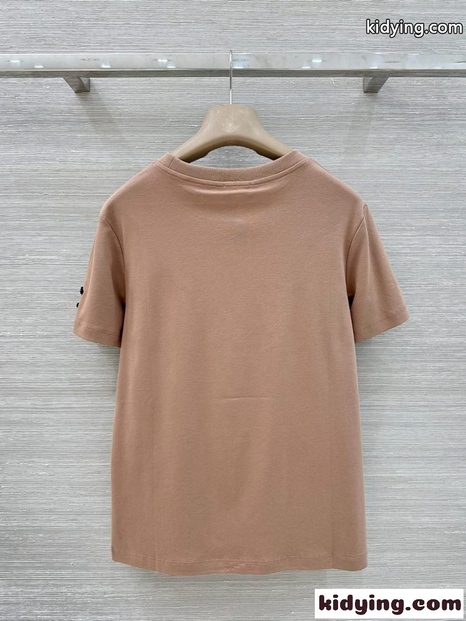 シンプル コットン 半袖Tシャツ シャネル Tシャツ コピー クルーネック トープ-4