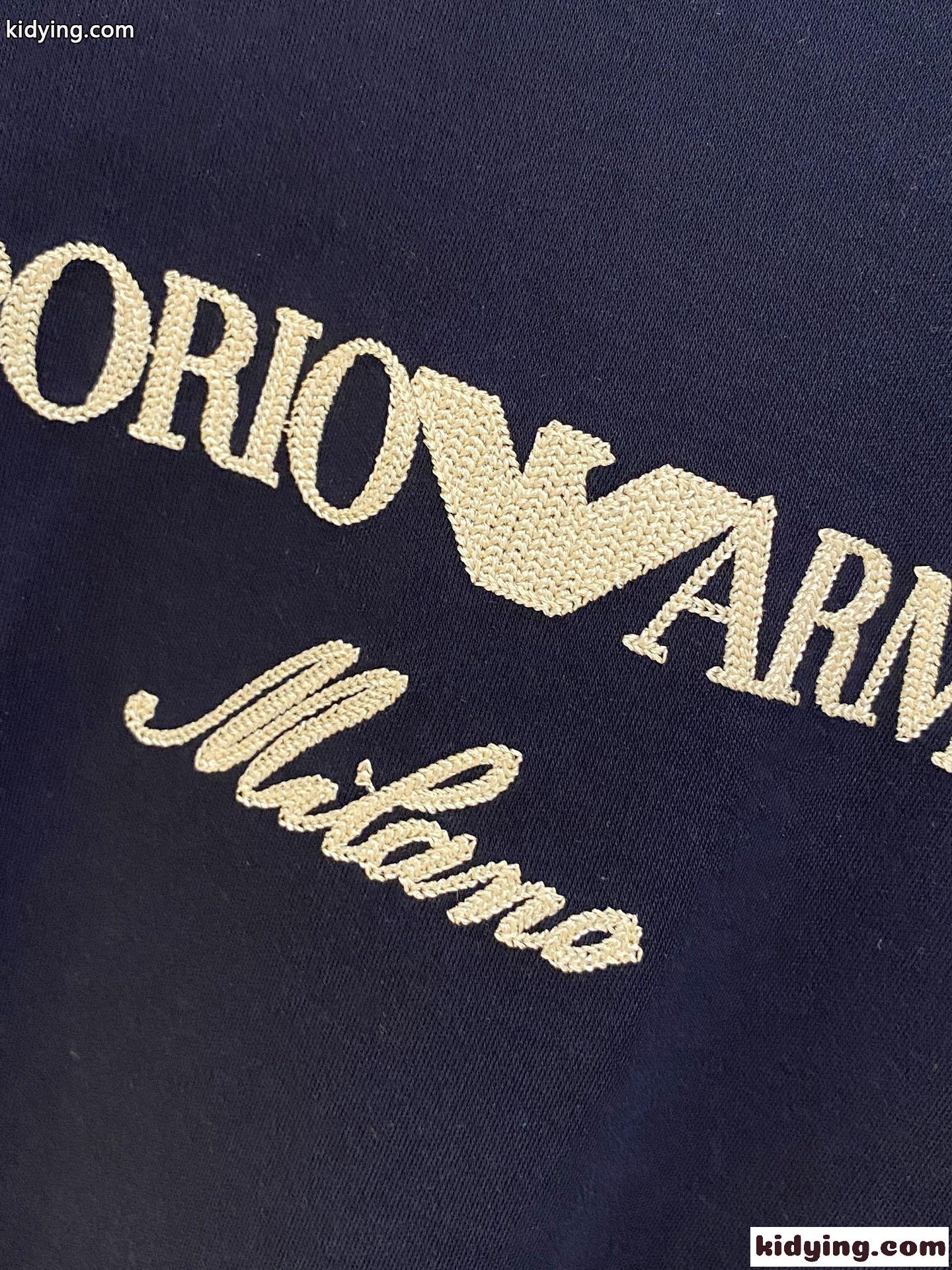 定番 合わせやすい ロゴ 長袖Tシャツ アルマーニ Tシャツ 偽物 コットン ブルー-2