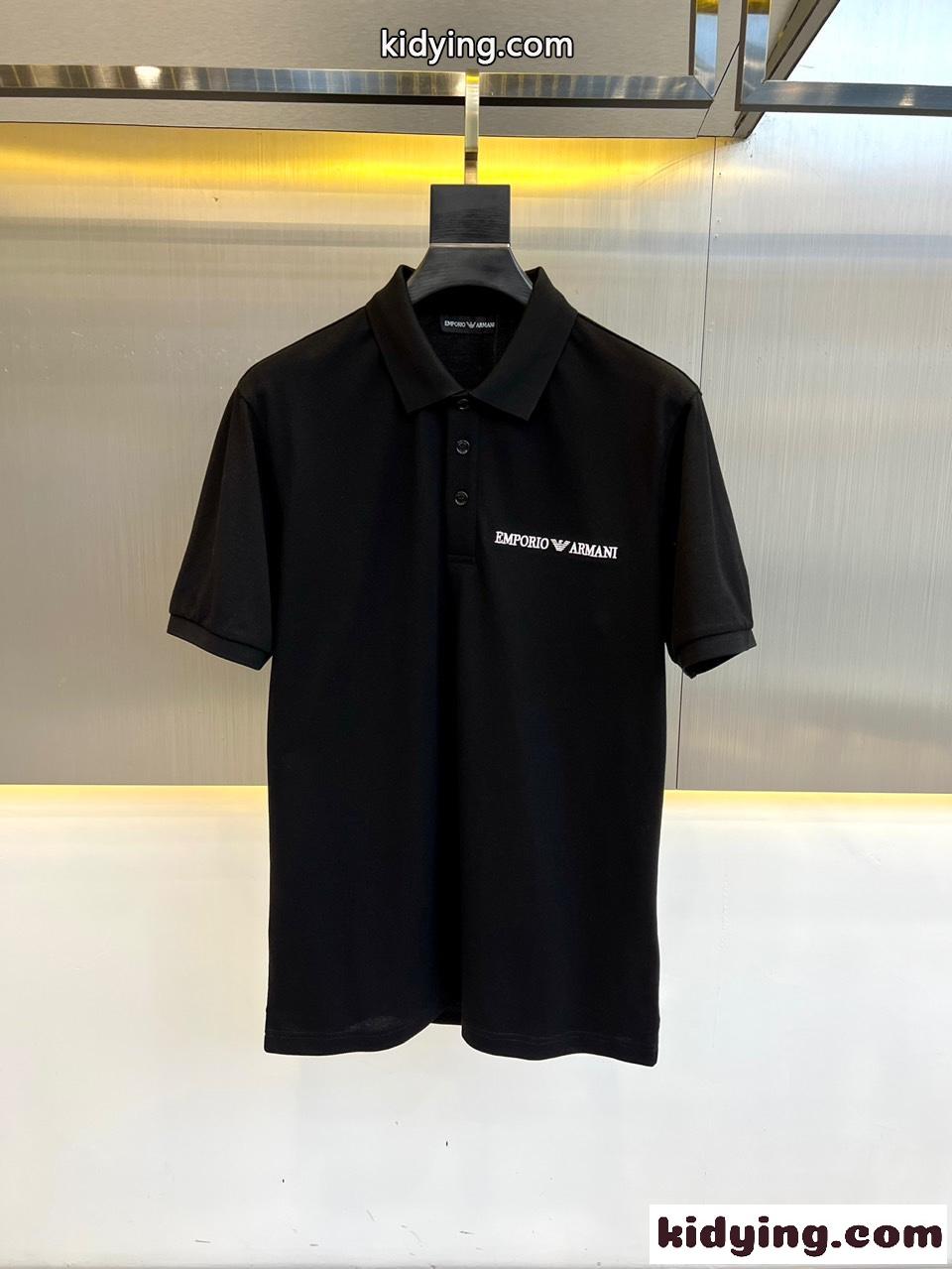 アルマーニ Tシャツ コピー カジュアル コットンピケ 半袖 ポロシャツ ブラック-0