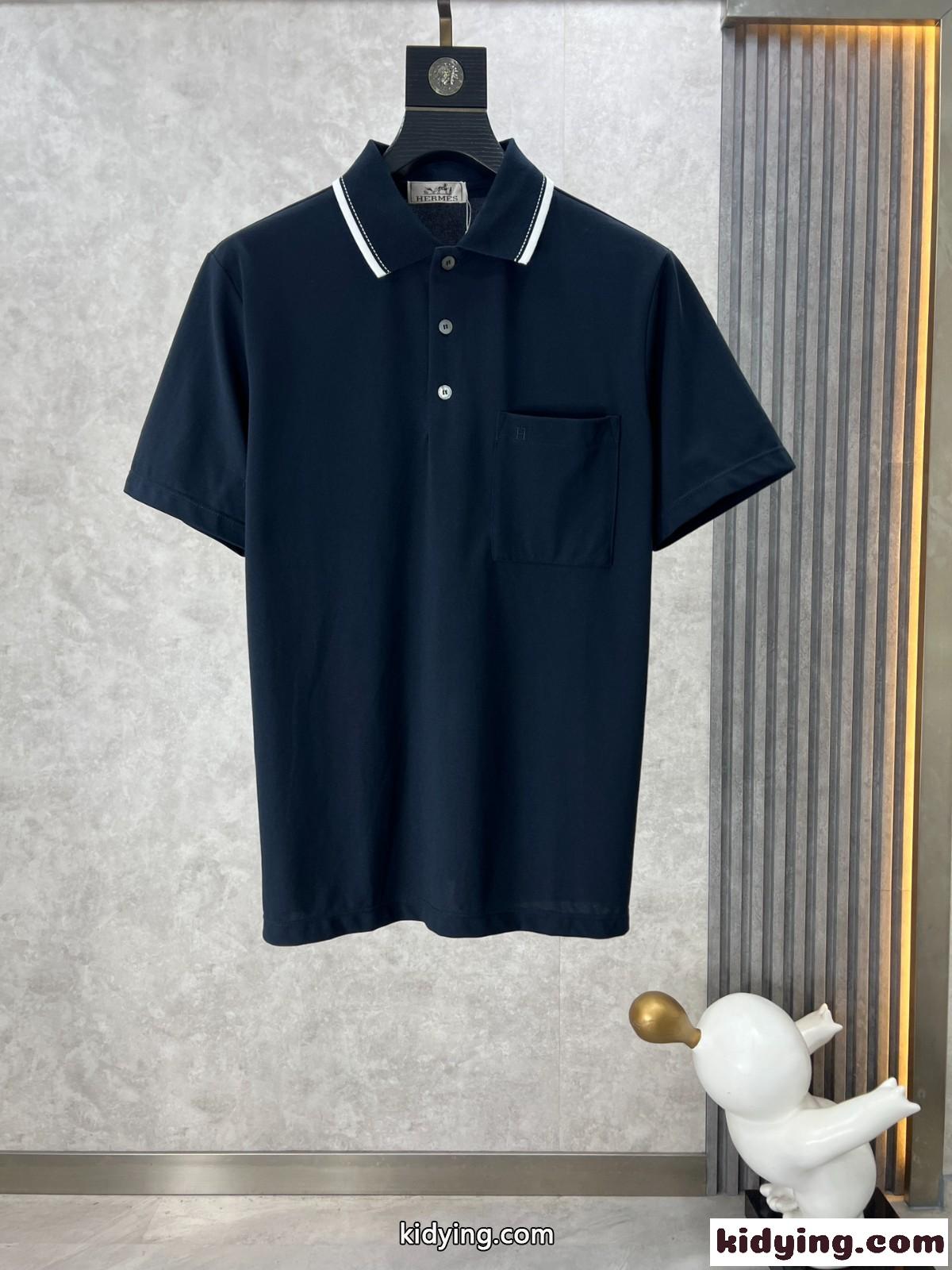 カジュアル 上品 半袖 ポロシャツ エルメス Tシャツ コピー コットンピケ ブラック-0