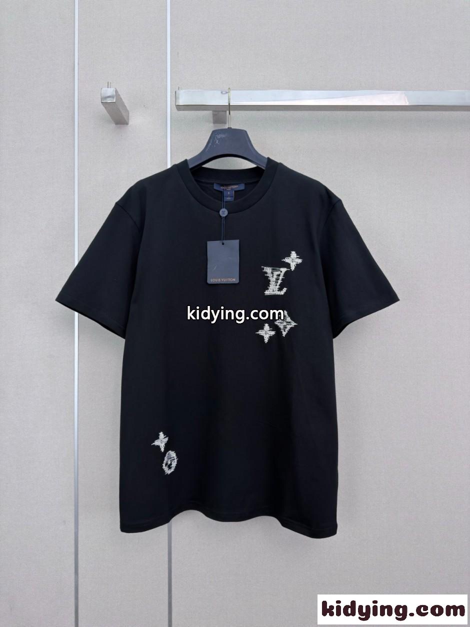 エンブロイダリー シグネチャーTシャツ ルイ・ヴィトン Tシャツ コピー ブラック-2