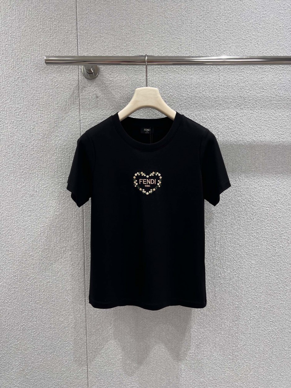 フェンディ Tシャツ 偽物 シンプル 合わせやすい コットン 半袖Tシャツ ブラック-0