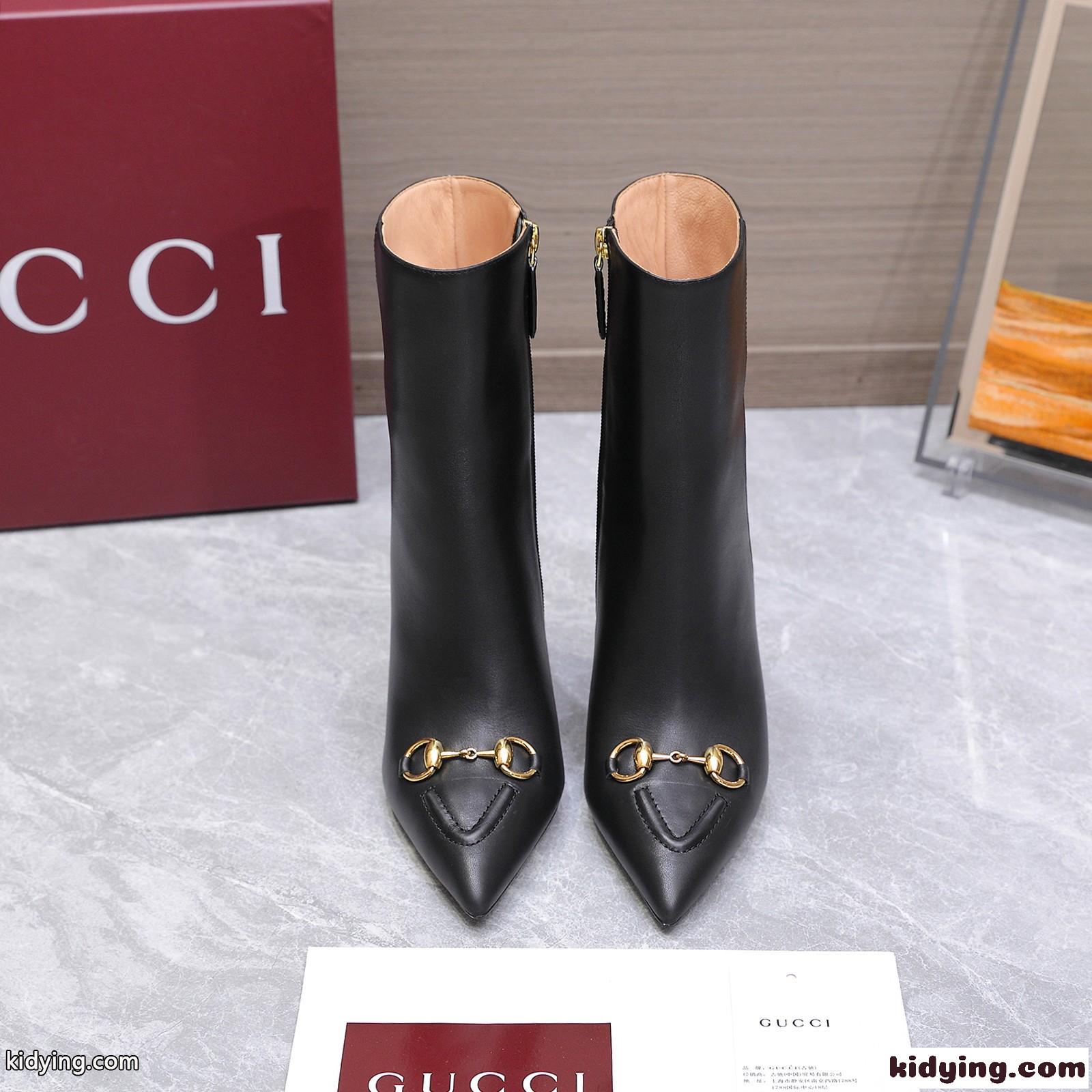 Gucci ホースビット レザー アンクルブーツ グッチ ブーツ コピー ポインテッドトゥ ブラック-1