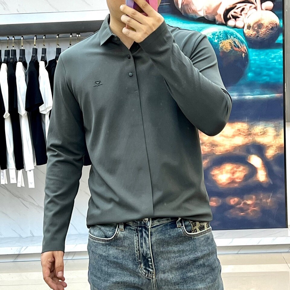 カジュアル コットンピケ 長袖ポロシャツ アルマーニ Tシャツ コピー グリーン-5
