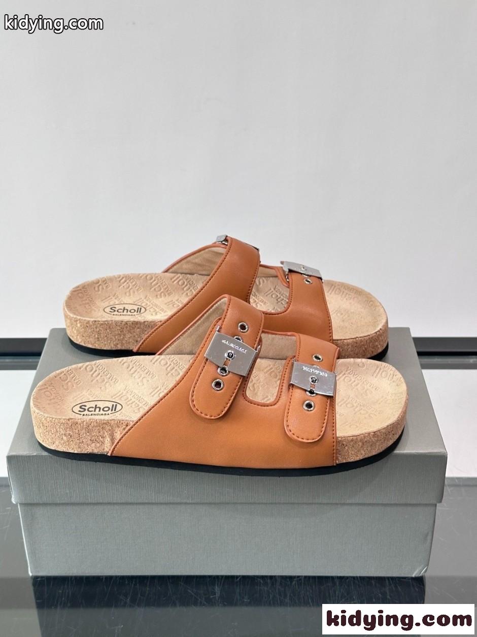 バレンシアガ サンダル コピー BALENCIAGA × Scholl スライドサンダル ブラウン-0