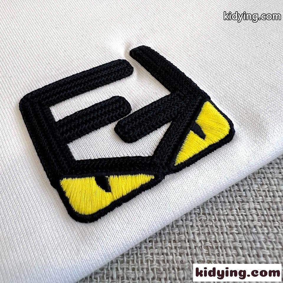 シンプル ロゴ刺繍 クルーネック 半袖Tシャツ フェンディ Tシャツ 偽物 ホワイト-2