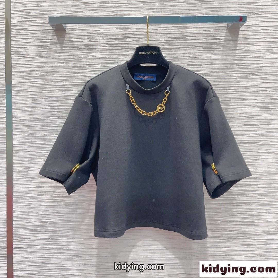 ジャイアントスナップボタンクロップトップ ルイ・ヴィトン Tシャツ コピー 半袖 ブラック-2