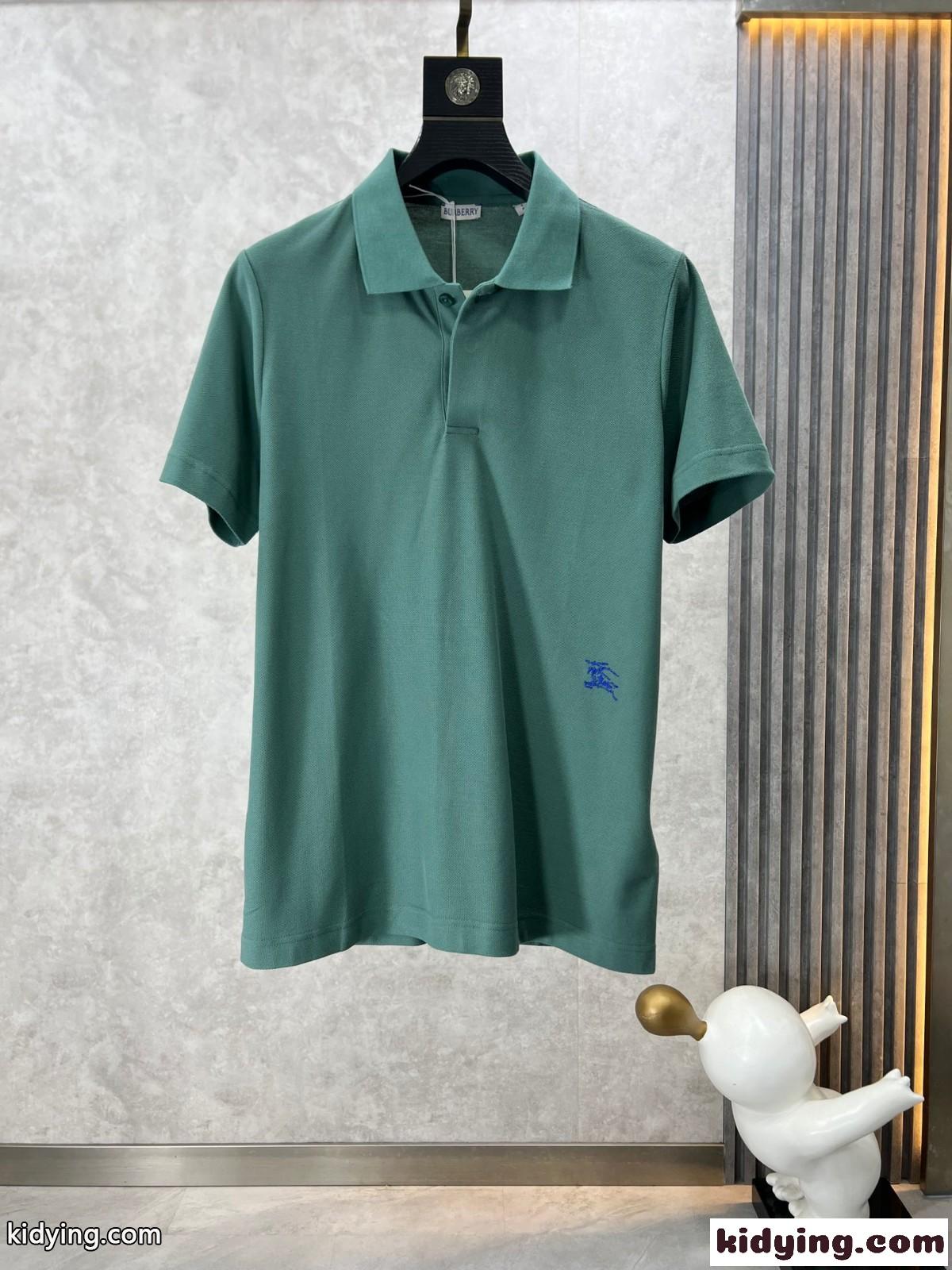 シンプル 刺繍入り コットンピケ ポロシャツ バーバリー 半袖Tシャツ コピー グリーン-0
