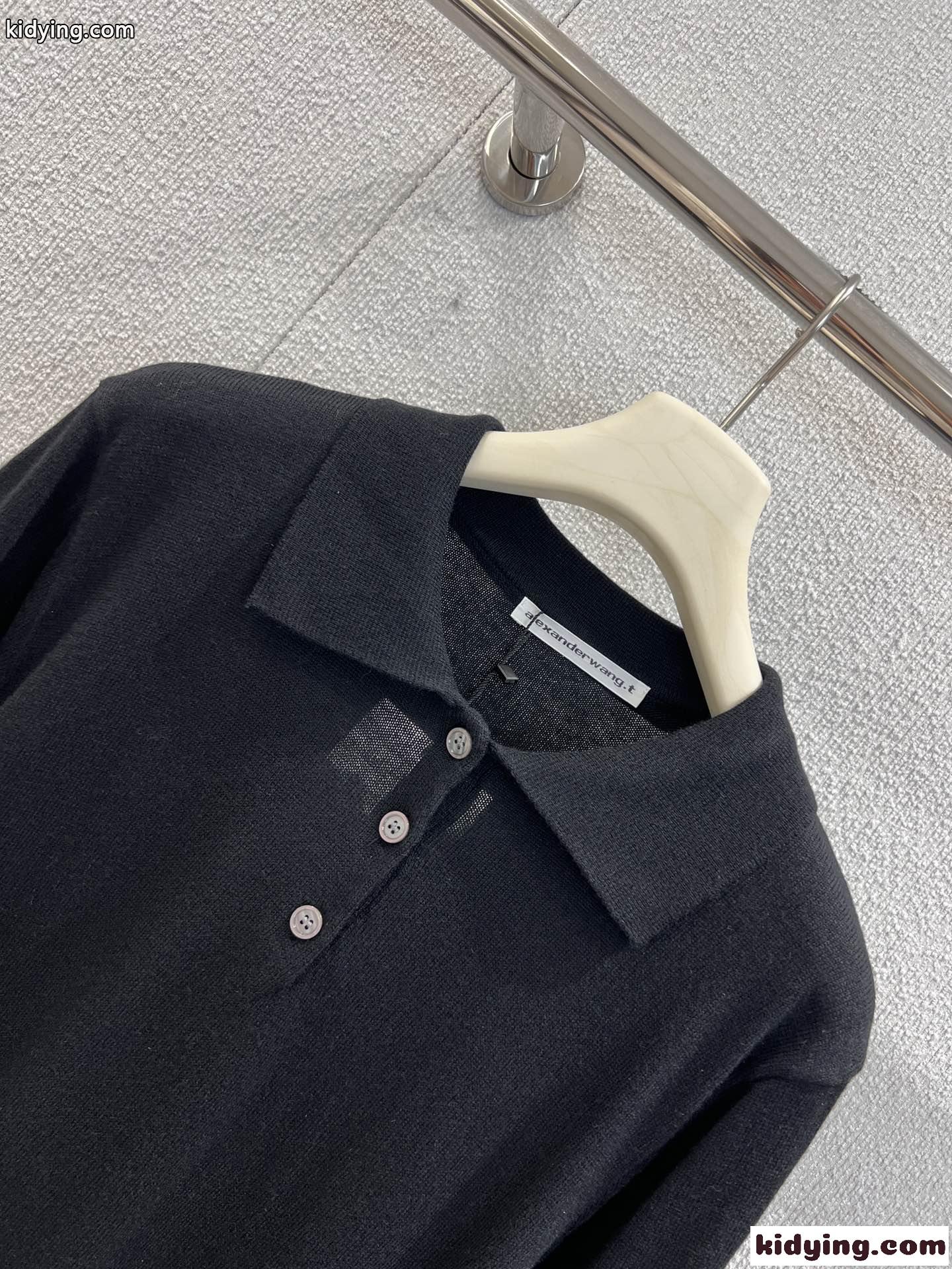 洗練された ウール&カシミヤ ニットポロ アレキサンダーワング ニット 偽物 ブラック-2