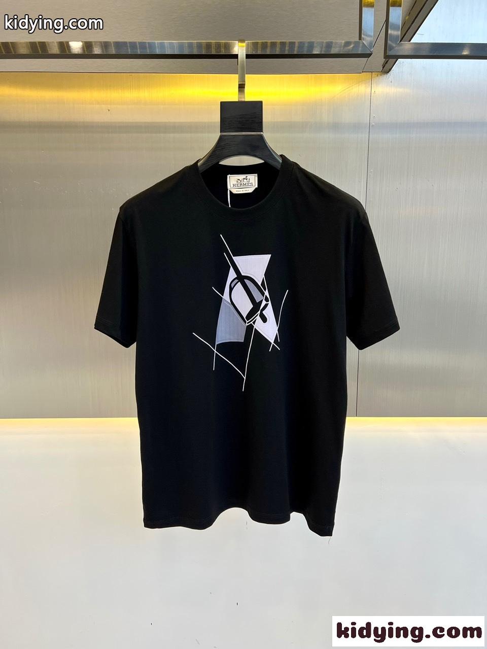 大人気 快適 コ ットン エルメス Tシャツ コピー メンズ 半袖Tシャツ ブラック-0