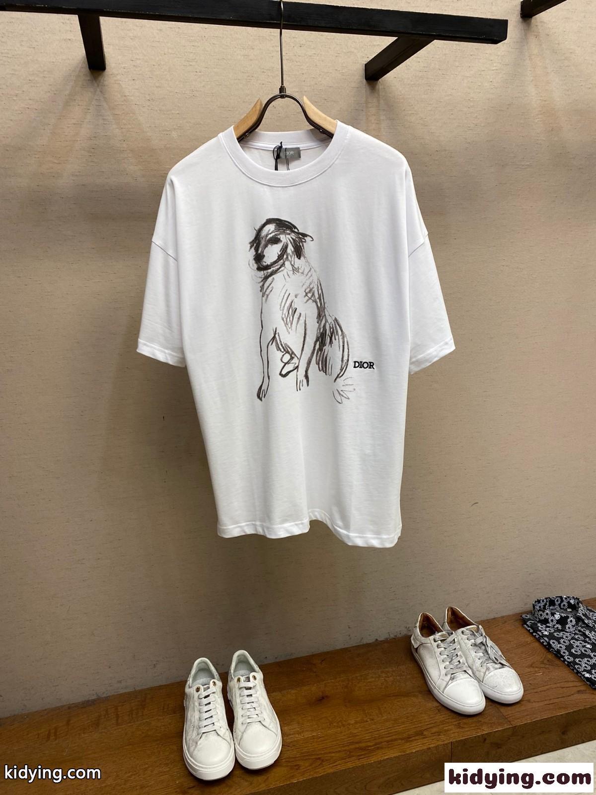 おしゃれ シンプル クリスチャン・ディオール Tシャツ コピー プリント クルーネック-0
