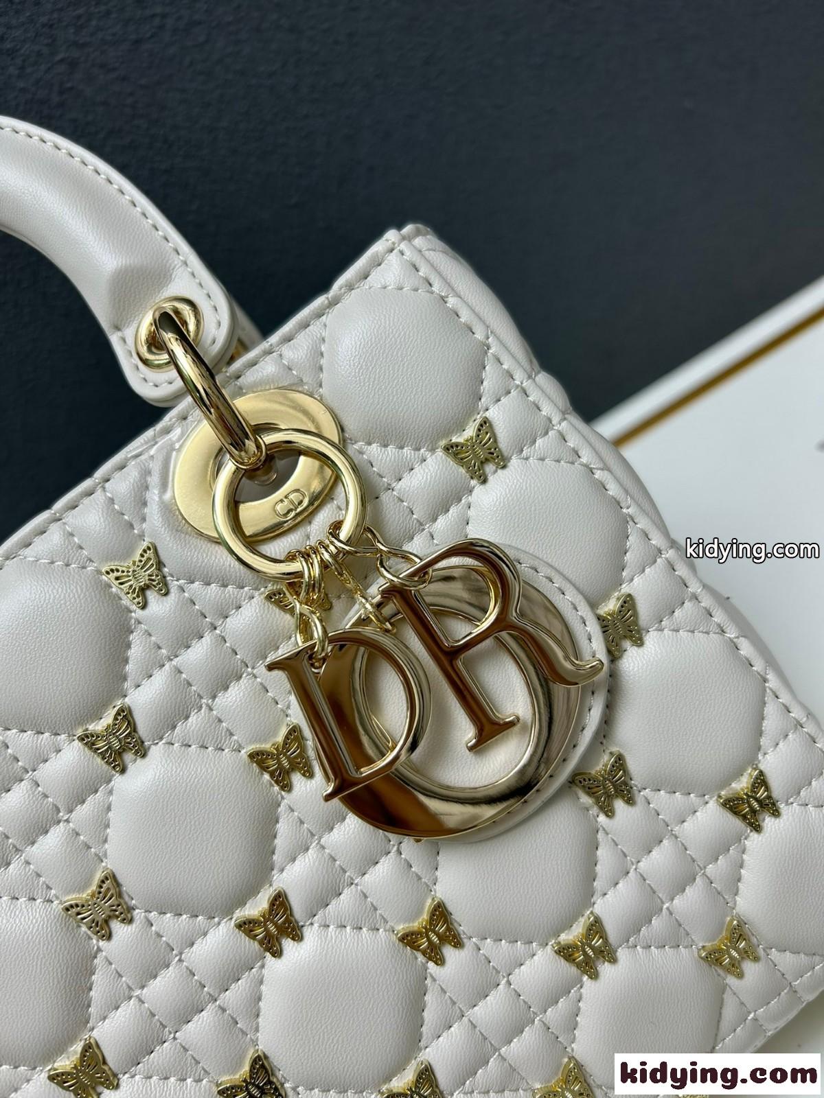 バタフライスタッズ カナージュ LADY DIOR スモール ハンドバッグ 偽物 ホワイト-2