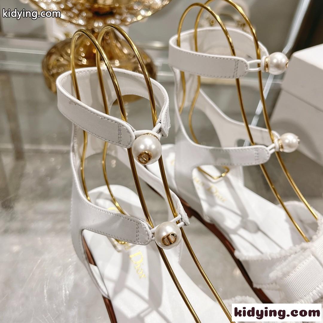 可愛い リボン パール Dior Adiorable サンダル クリスチャン・ディオール サンダル コピー ホワイト-3