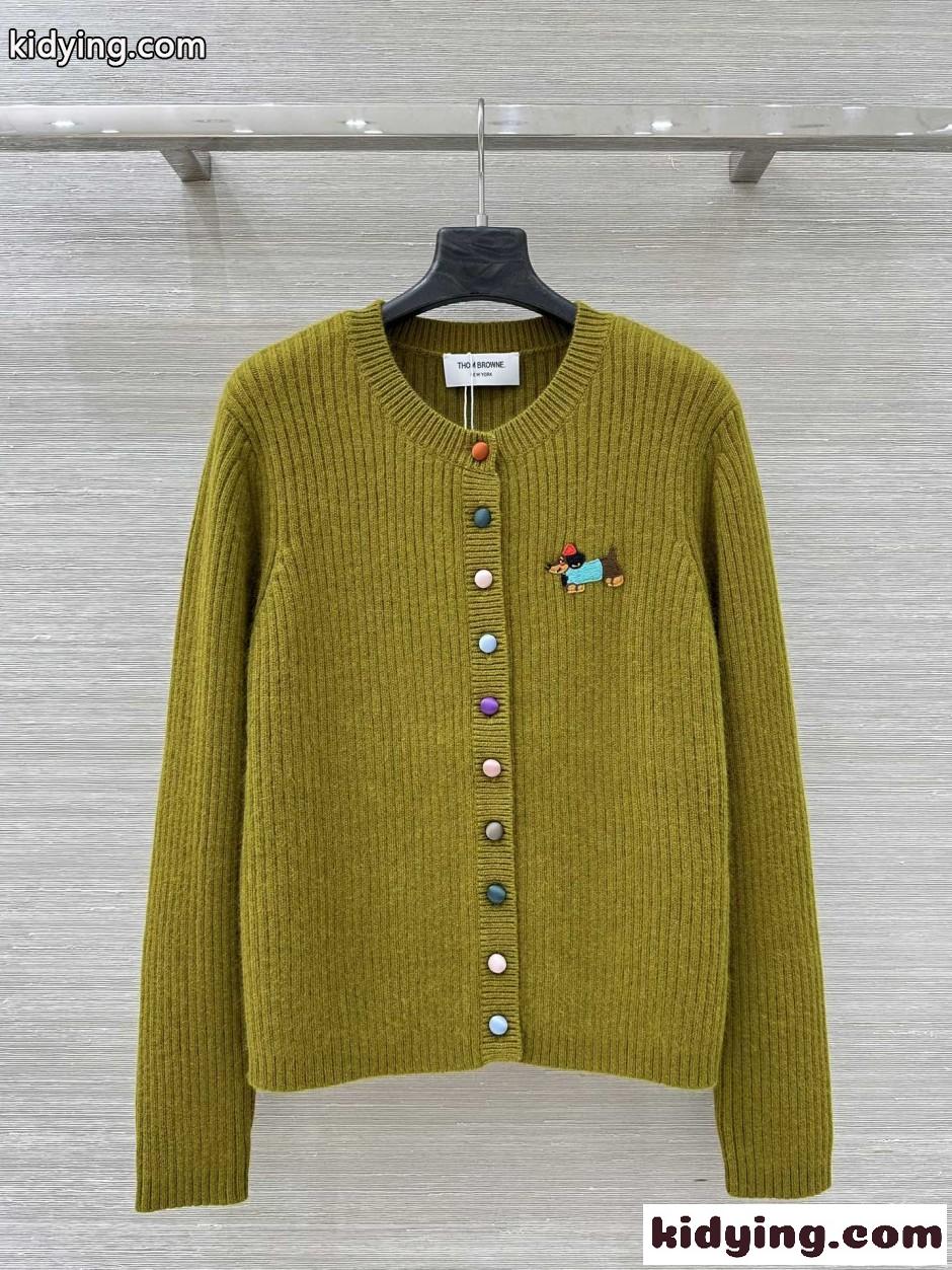 ヘクター刺繍 マルチカラーボタン リブカーディガン トムブラウン ニット 偽物-2
