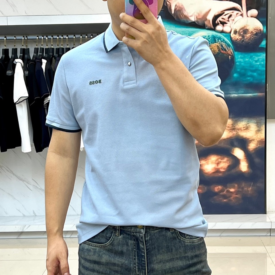爽やか ヒューゴ・ボス Tシャツ コピー カジュアル ロゴ 半袖 ポロシャツ ライトブルー-1