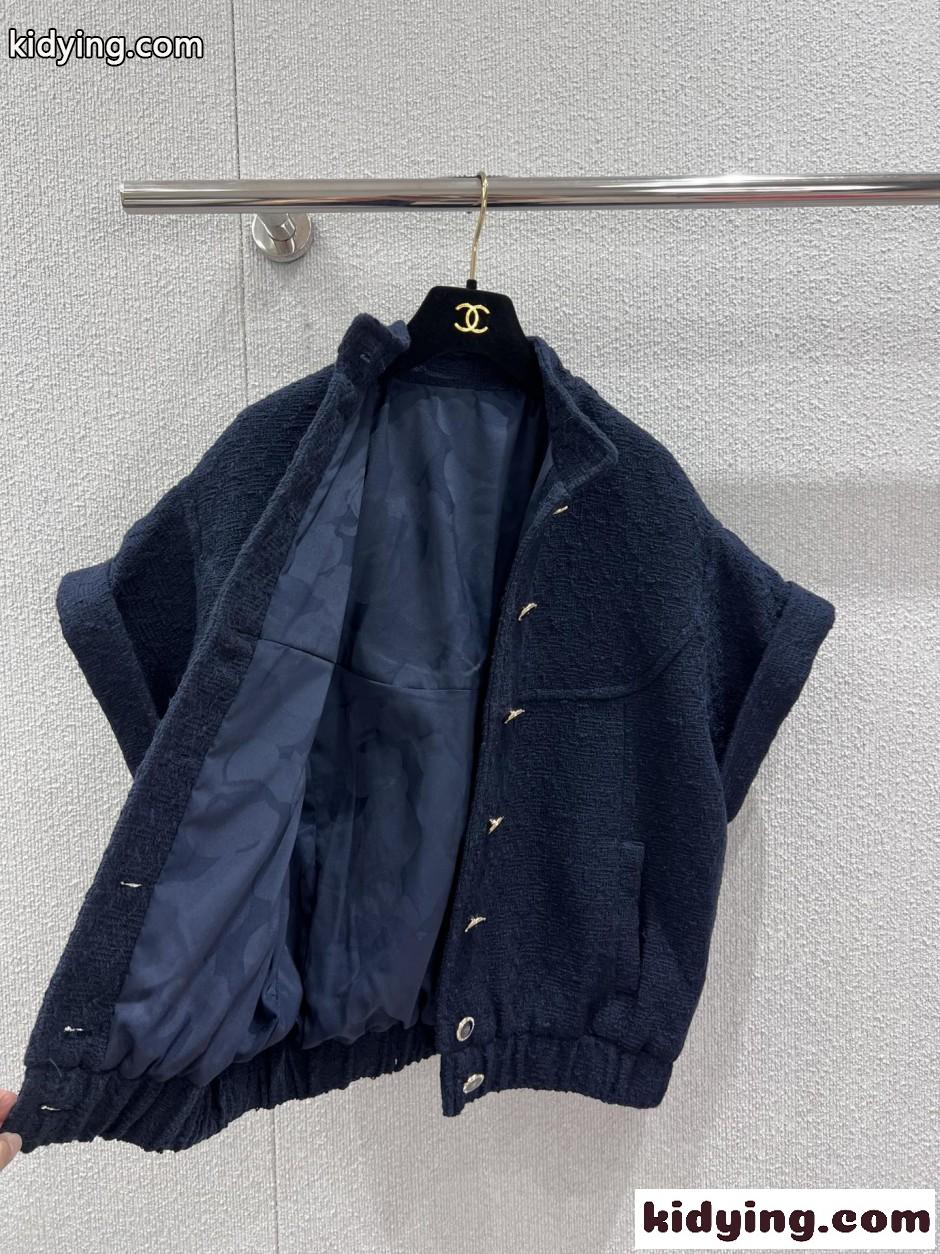 春に活躍~ツイード 半袖ジャケット シャネル ジャケット コピー ネイビー-2