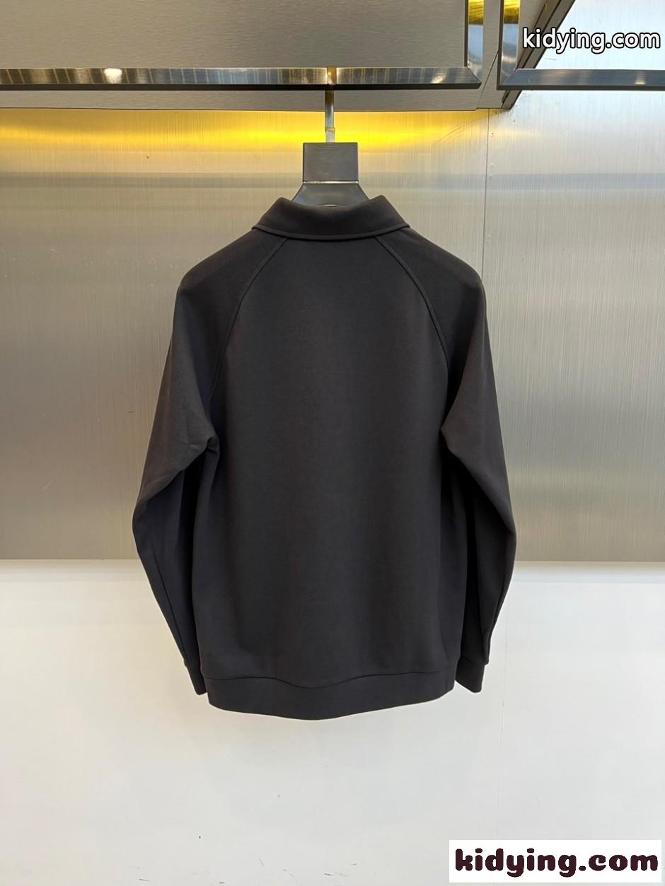 上品 シンプル 長袖 ポロシャツ エルメネジルド・ゼニア Tシャツ 偽物 ロゴ ダークグレー-3