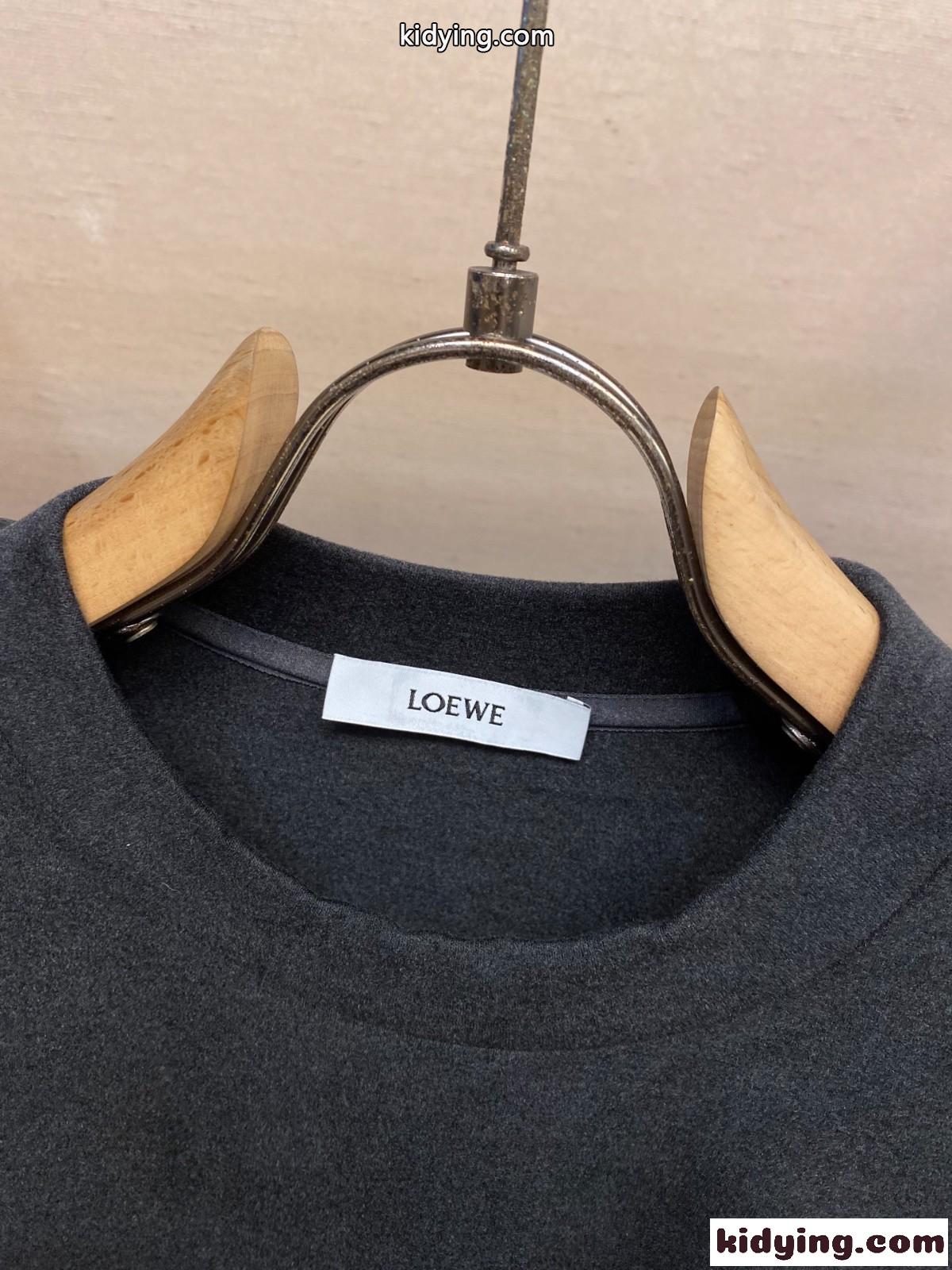 シンプル 洗練された アナグラム刺繍 長袖Tシャツ ロエベ Tシャツ コピー ダークグレー-2