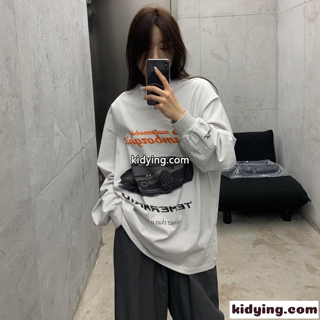 カジュアル プリント コットン 長袖Tシャツ バレンシアガ Tシャツ 偽物 ユニセックス-0