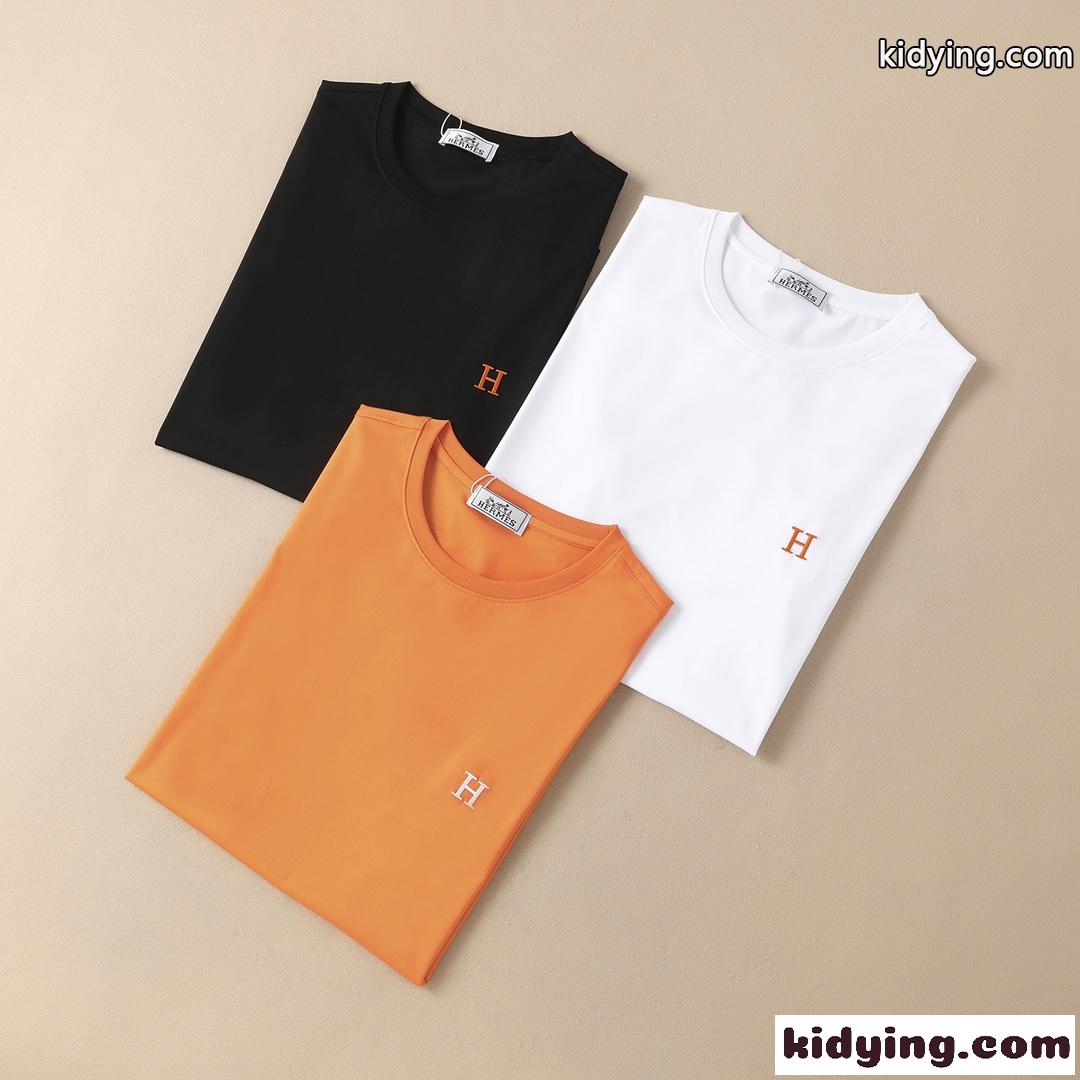 3色あり 夏 定番 着回し ロゴ 刺繍 カジュアル エルメス 半袖tシャツ コピー 柔らかい 快適 トップス-2
