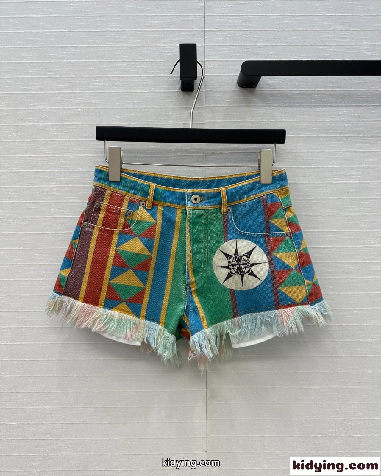 目を引く プリント デニムショートパンツ ロエベ ジーンズ コピー レディース-1