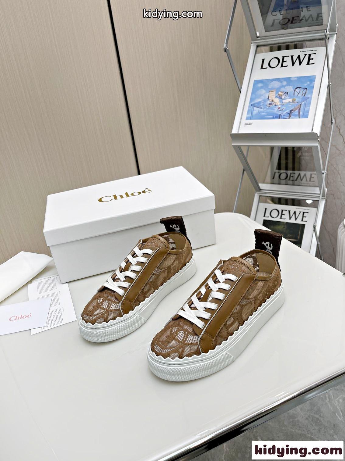 LAURENスニーカー レース クロエ スニーカー コピー レディースシューズ ブラウン-2
