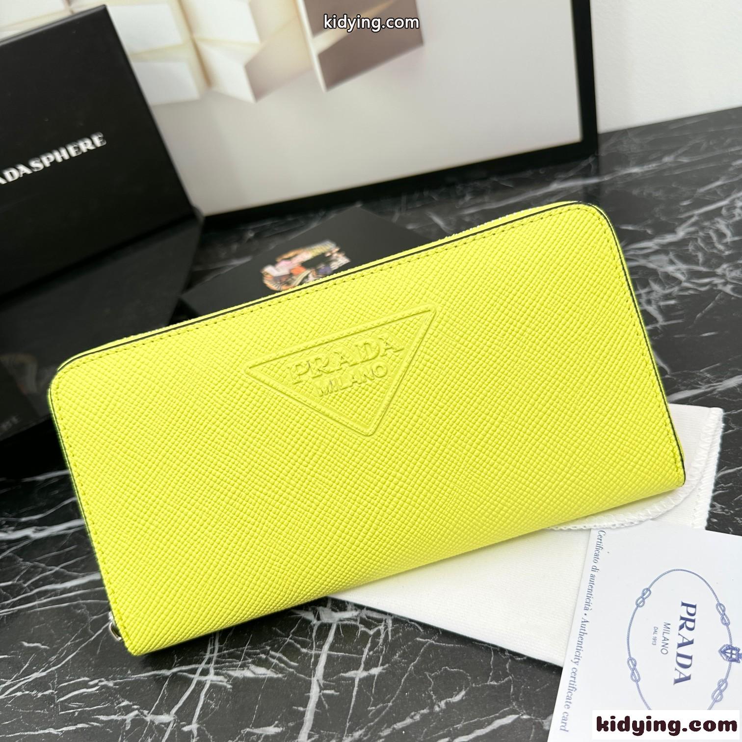 定番 エンボスロゴ プラダ 財布 コピー ラウンドファスナー 長財布 イエロー-0