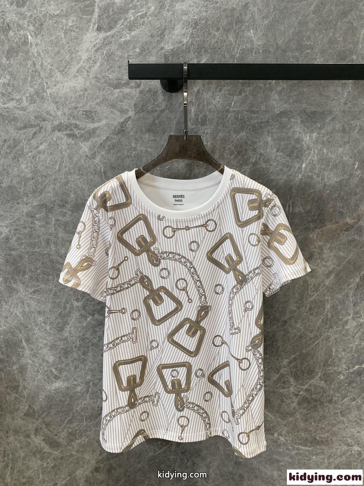 カジュアル お洒落 コットン 半袖Tシャツ エルメス Tシャツ コピー ホワイト-2