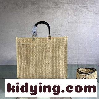 Sunshine草編みのハンドバッグ ラフィ草を使って手で編んだトートバッグは 休暇の雰囲気に満ちていて フェンディ バッグ 価格 コピー-4