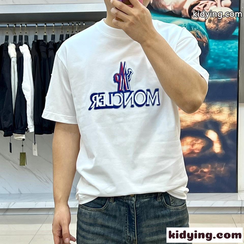 モンクレール Tシャツ コピー カジュアル 刺繍入り クルーネック コットン 半袖Tシャツ ホワイト-4