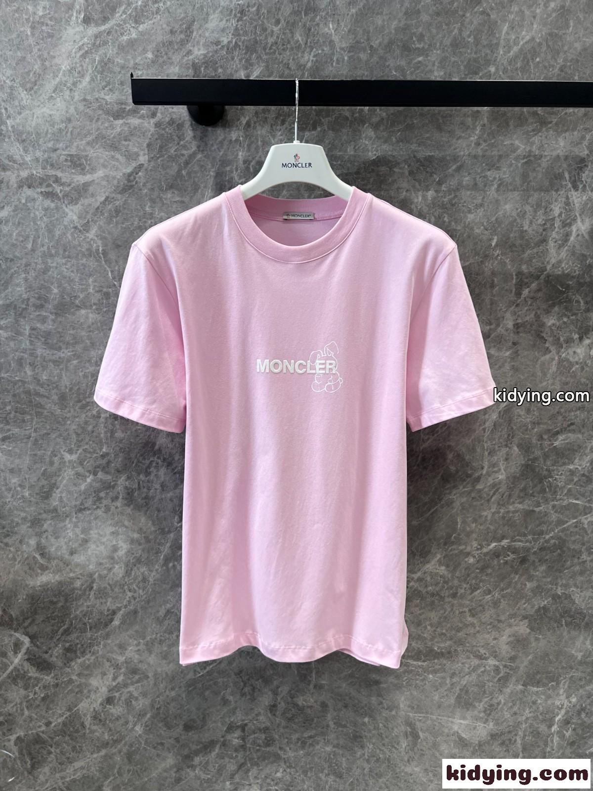 モンクレール Tシャツ コピー シンプル ロゴ入り コットン 半袖Tシャツ ユニセックス ピンク-0