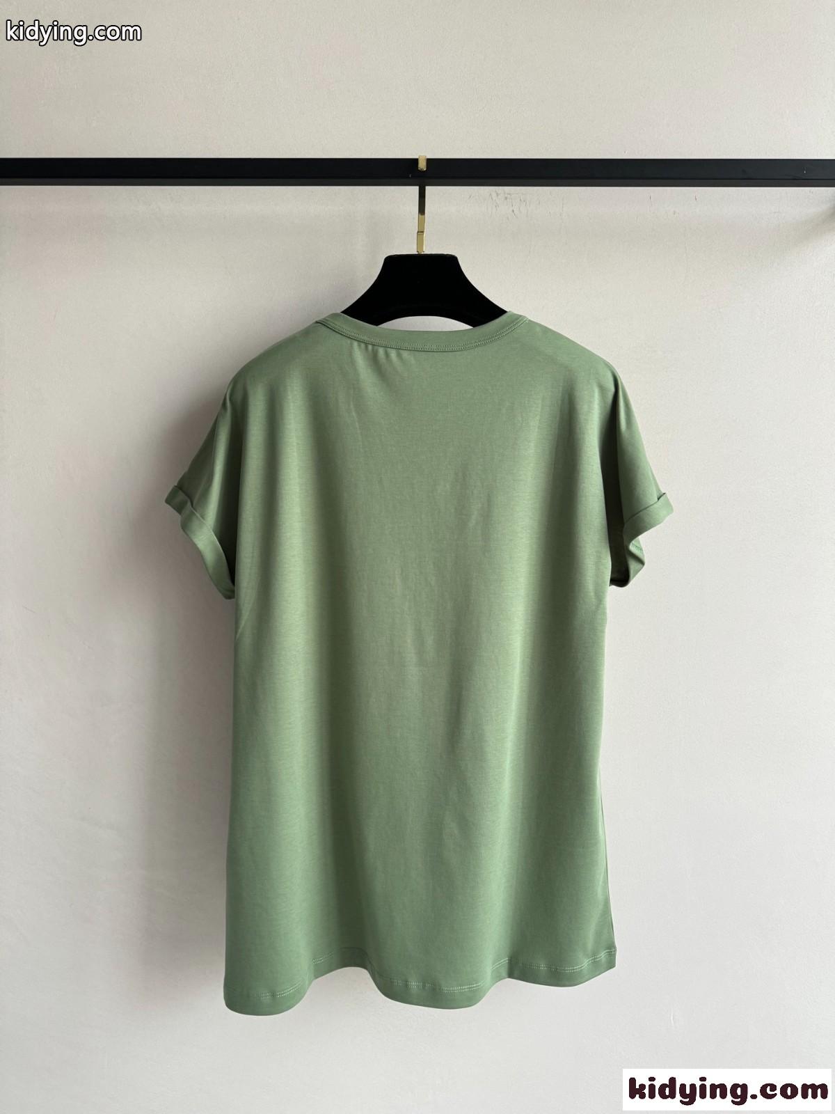 洗練された カジュアル YSLロゴ 半袖Tシャツ イヴ・サンローラン Tシャツ コピー グリーン-1