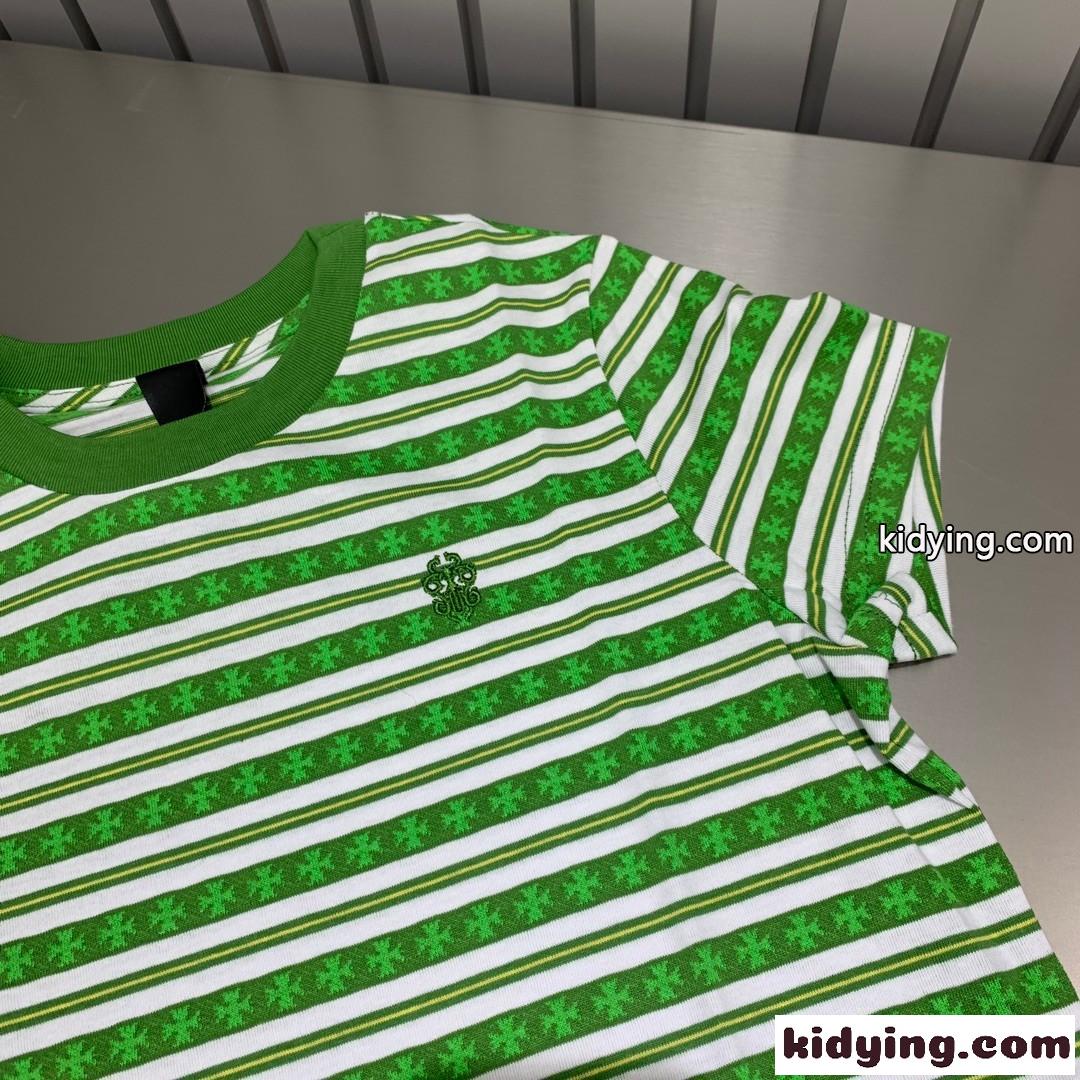 定番 ボーダー柄 クルーネック コットン 半袖Tシャツ クロムハーツ Tシャツ コピー レディース-2