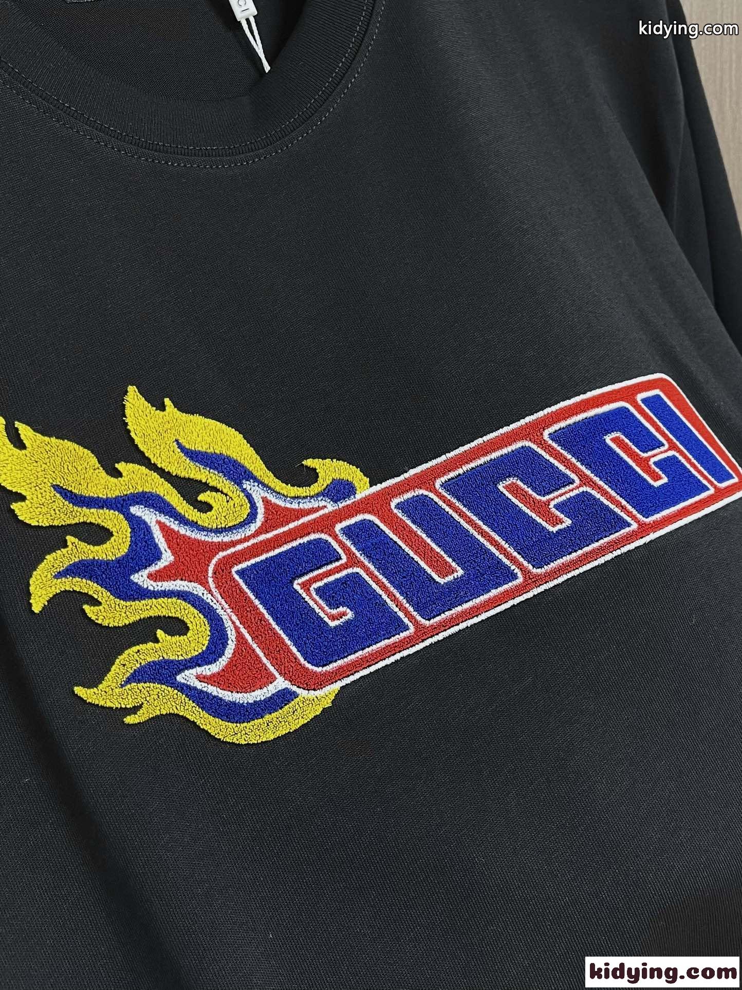 シルケット コットン ロゴ入り 半袖Tシャツ グッチ Tシャツ コピー ブラック-2