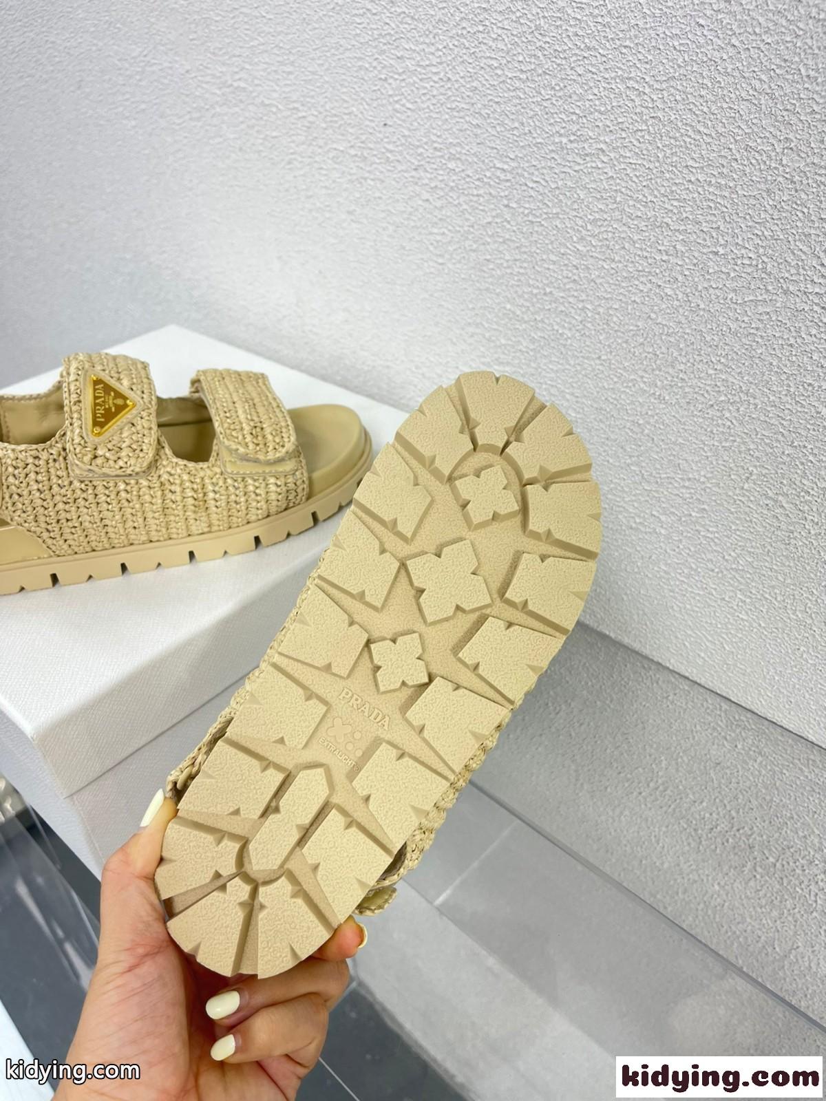 人気 軽量 春夏 レディース クロシェサンダル プラダ サンダル コピー ナチュラル-3
