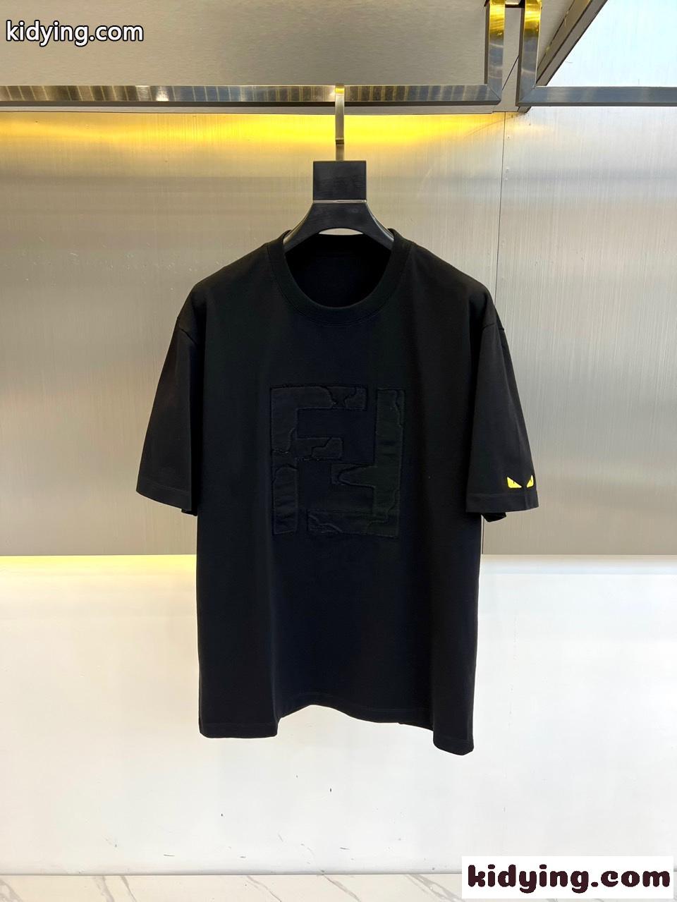 カジュアル リラックス コットン 半袖Tシャツ フェンディ Tシャツ コピー ブラック-0