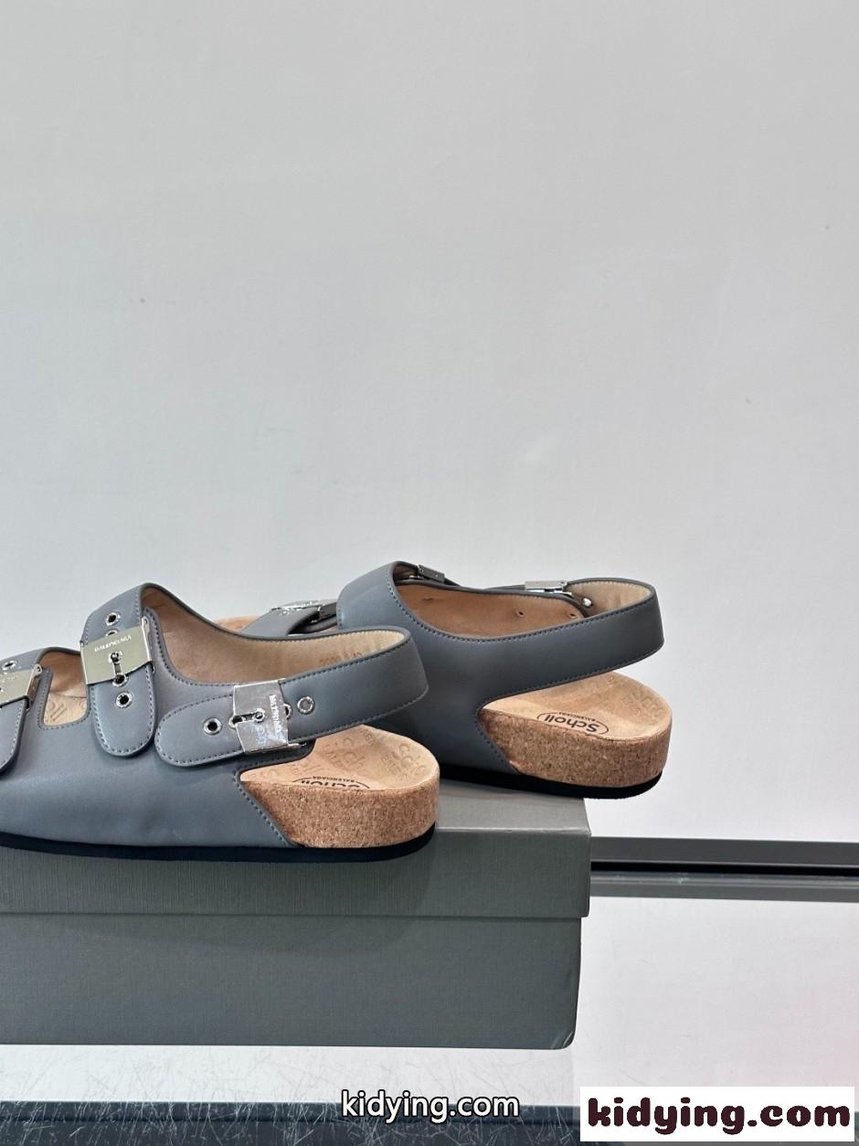 カジュアル 人気 バレンシアガ x Scholl レザー サンダル スーパーコピー グレー-1