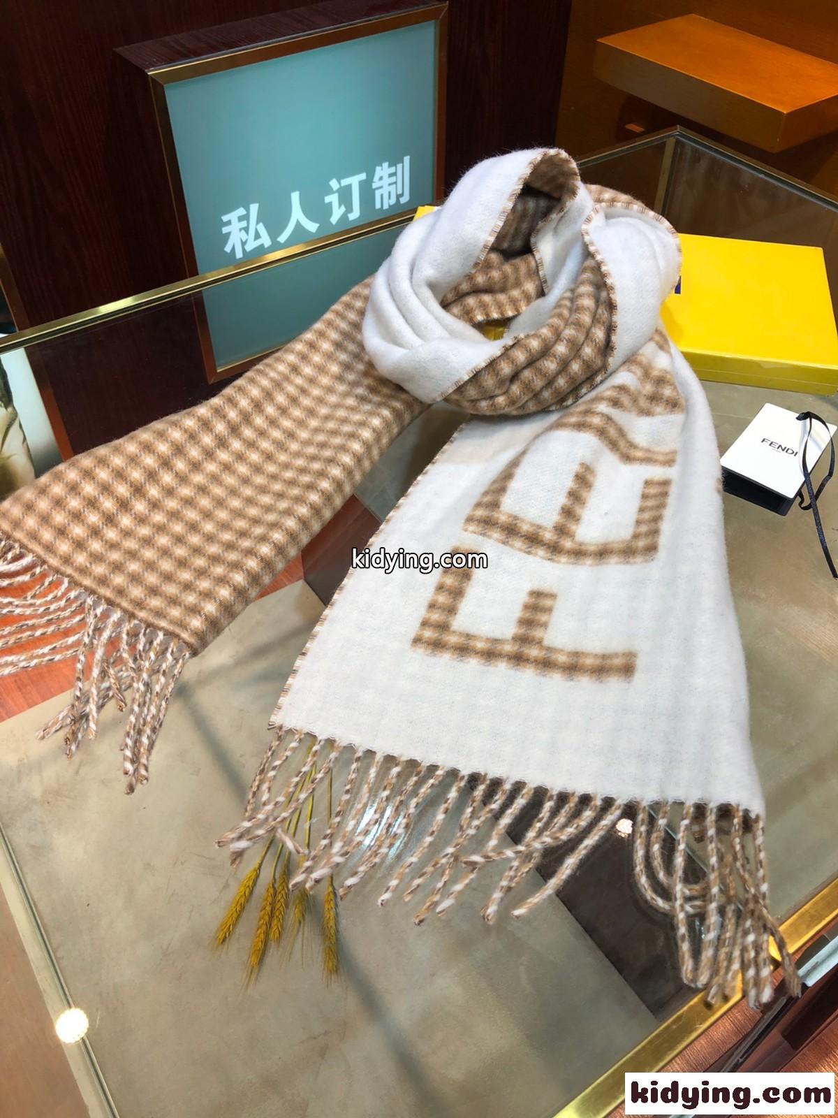 ウール カシミア ロゴ チェック柄 フェンディ スカーフ コピー 30*180CM マフラー-2