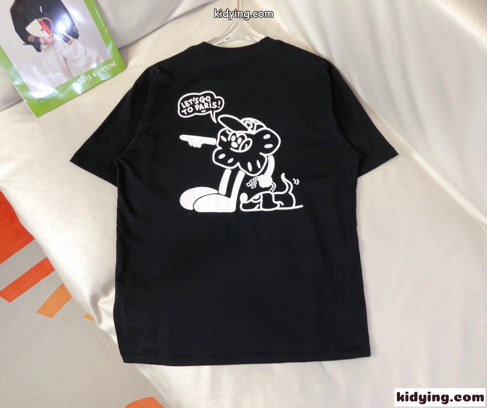 可愛い おしゃれ プリント クルーネック コットン 半袖Tシャツ ケンゾー Tシャツ コピー ブラック-1